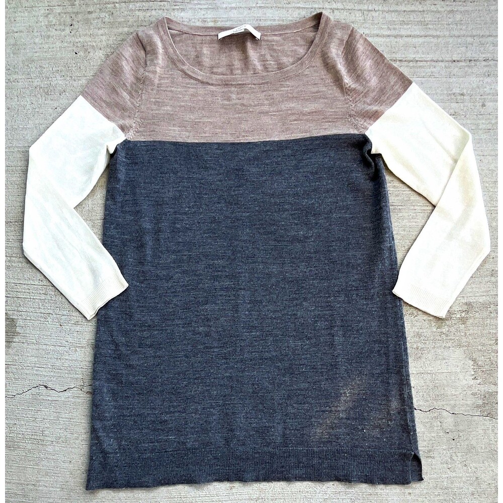Ann Taylor LOFT Colorblock Knit Sweater  Womens XS Scoop Neck Light Academia